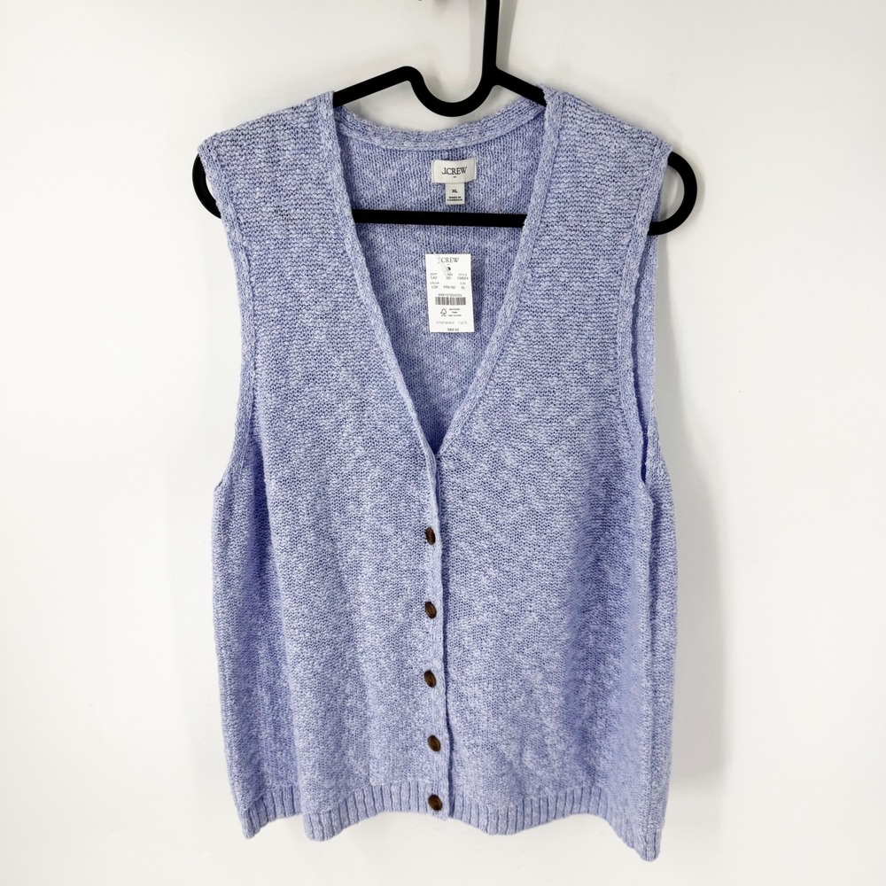 J.Crew Slub V-neck sweater-vest Periwinkle Blue Cotton‎ Blend Button Front XL